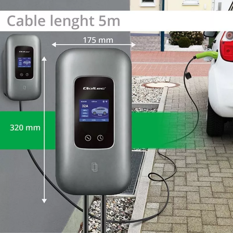 EV laadimisjaam QOLTEC 3-faasiline 22 kW 32 A WiFi-ga (mudel 52723)