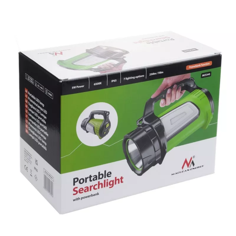 Taskulamp MACLEAN MCE345 LED 3-in-1 akupanga funktsiooniga, 5W XM-L-T6, külm valge 6500K, 3×18650 3.7V 4500mAh