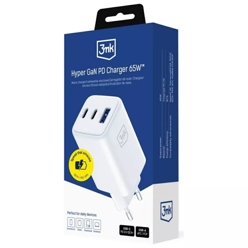 3MK laadija Hyper GaN 65W QC4+ — USB GaN 65W kiirlaadija QC4+ toega
