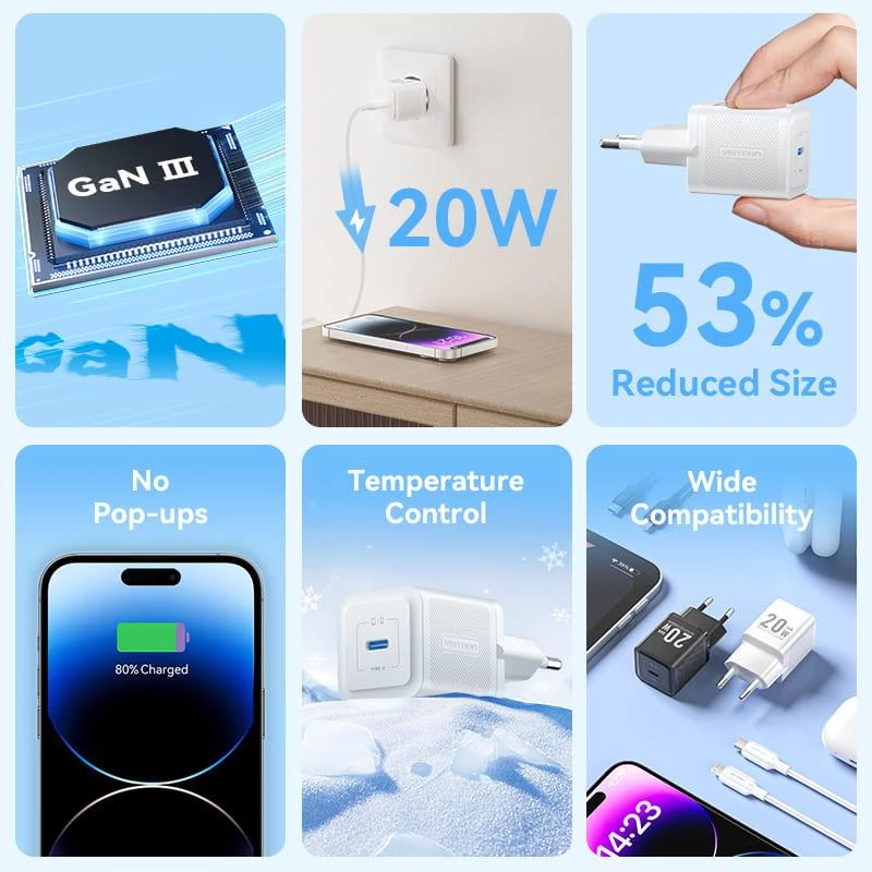 Seinale kinnitatav USB-C/20W mobiililaadija TZ-FEPW0-EU-02 Vention