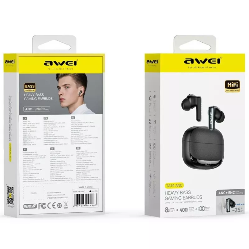 Awei Bluetooth-kõrvaklapid mudel ANC TA19 TWS aktiivse mürasummutusega, tõeline juhtmevaba stereo, Bluetooth-ühenduvus