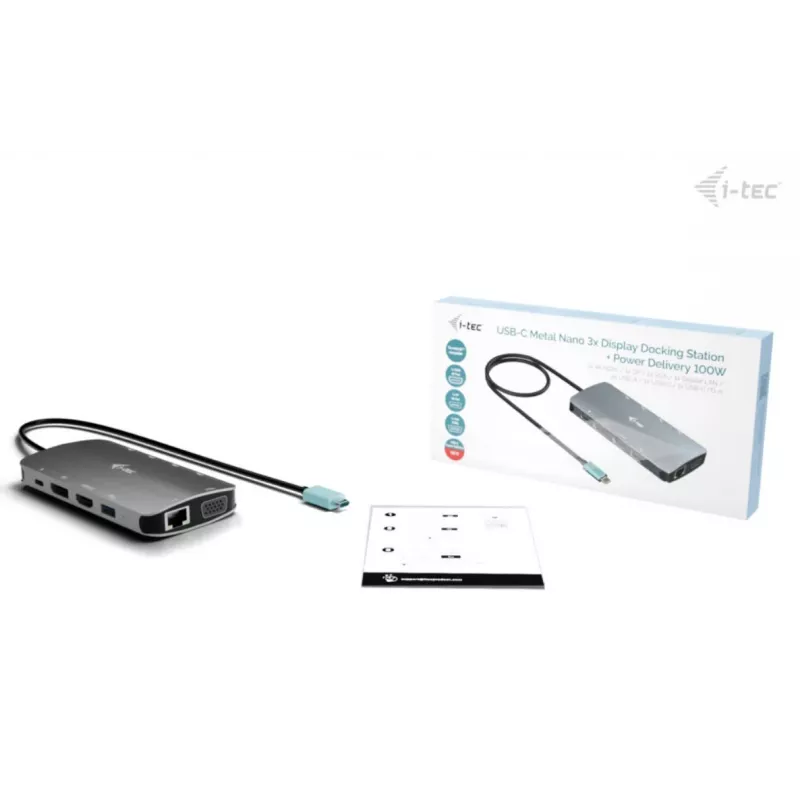 Dokkimisjaam ITEC i-tec USB-C Metal Nano 3x Display (DP, HDMI, VGA) Power Delivery 100 W, 4x USB-A, Gigabit Ethernet