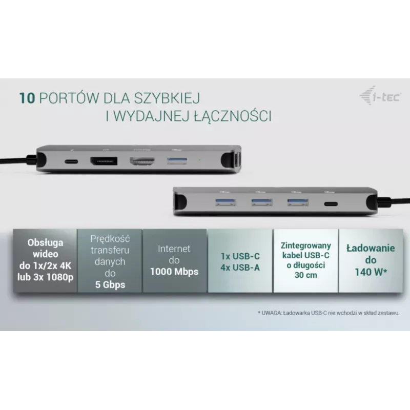 Dokkimisjaam ITEC i-tec USB-C Metal Nano 3x Display (DP, HDMI, VGA) Power Delivery 100 W, 4x USB-A, Gigabit Ethernet