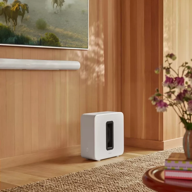 Aktiivne bassikõlar Sonos Sub 4 — D-klassi võimendi, AC 110–240V, 40,2×15,8×38,9 cm, must või valge