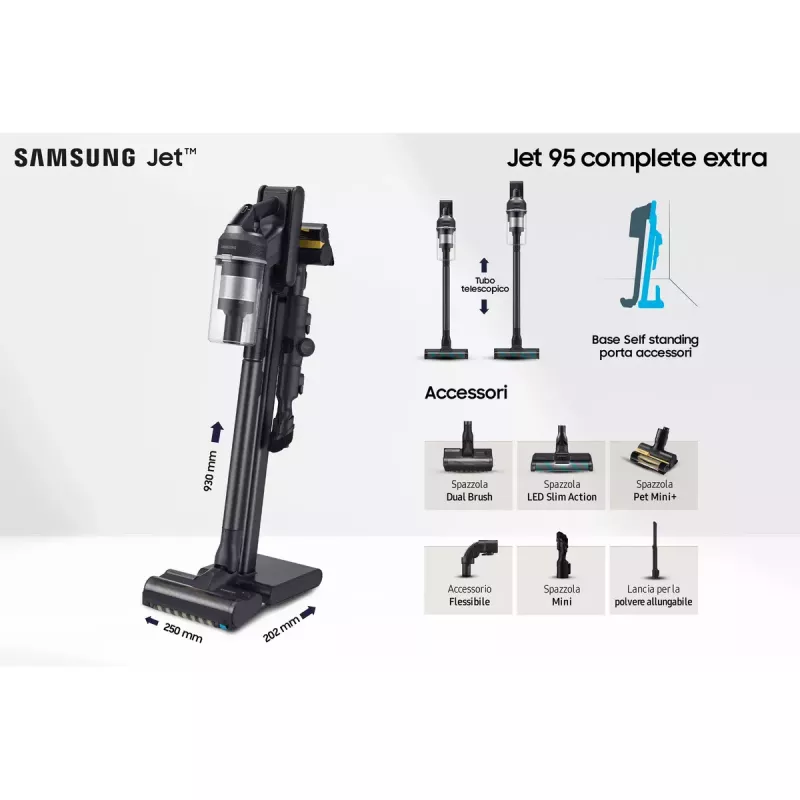 Püsttolmuimeja Samsung VS20C9554TK — aku, liitiumioon, 580 W, tolmukotita 0,8 L, tsüklon, must
