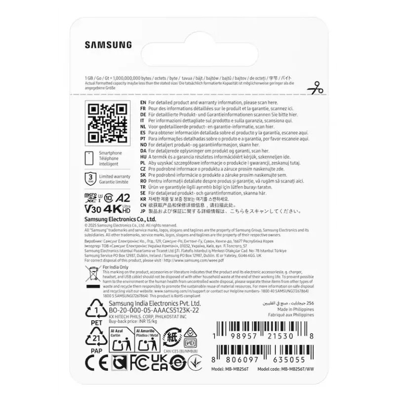 MicroSDXC mälukaart Samsung T7 256 GB UHS-I U3 V30 lugemine 170 MB/s Sinine