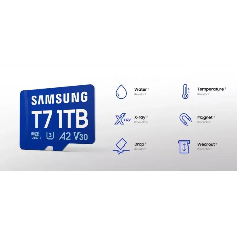 MicroSDXC mälukaart Samsung T7 256 GB UHS-I U3 V30 lugemine 170 MB/s Sinine