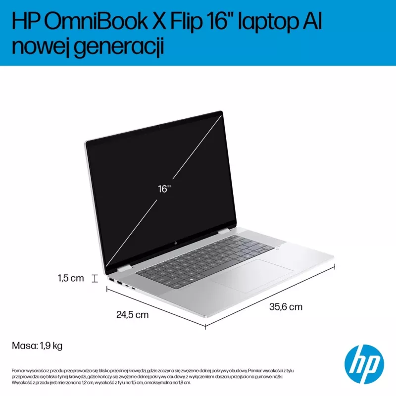 2-in-1 HP OmniBook X Flip NG AI 16-as0003nw sülearvuti, 16-tolline 3K OLED-puuteekraan, 32 GB muutmälu, 1 TB SSD, Windows 11 Home, Ultra 7 258V, Glacier Silver