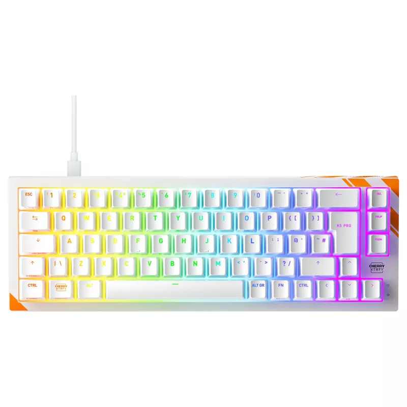 Mehaaniline mänguriklaviatuur Cherry K5 Pro TMR Compact — 65% QWERTY USB-juhtmega, RGB, magnetlüliti, oranž/valge