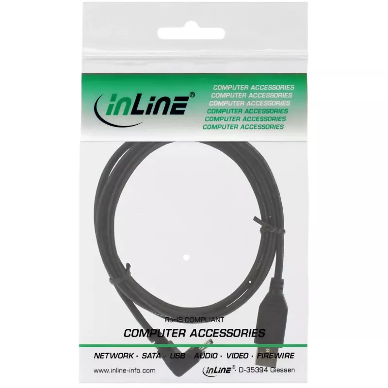 InLine USB 2.0 kaabel USB A-pistik Mini-USB B isasele, 90° ülesnurga pistikutega, 1,5 m, must