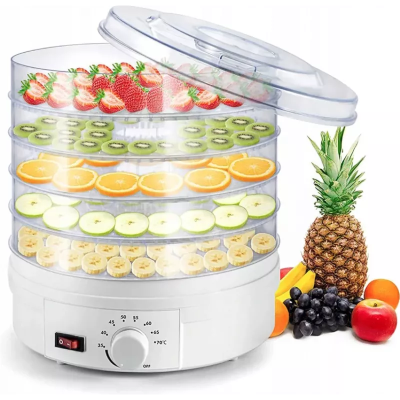 Extralink Home suur toidukuivati seentele, puuviljadele, köögiviljadele ja ürtidele, võimas Pro 500 W + 5 alust 27 cm valge