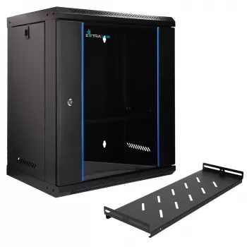 Extralink Lite 12U 530X400 SEINALE KINNITATAV Rackmount-kapp Must riiuliga
