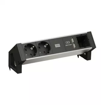 BACHMANN DESK2 ALU Must 2x Grounded Plug 1x USB-Charger 1x ABD GST18