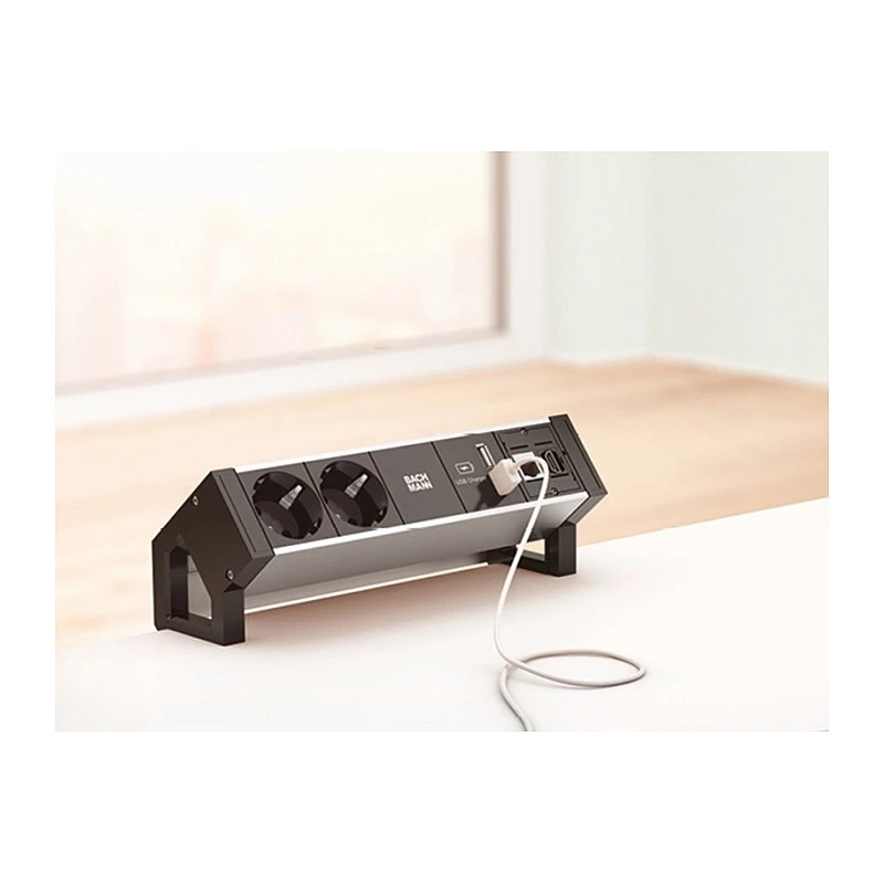BACHMANN DESK2 ALU Must 2x Grounded Plug 1x USB-Charger 1x ABD GST18