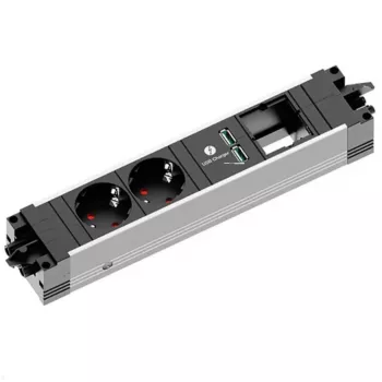 Pistikupesa Bachmann STEP ALU 1x USB 1x kohandatav moodul 2x pistikupesa