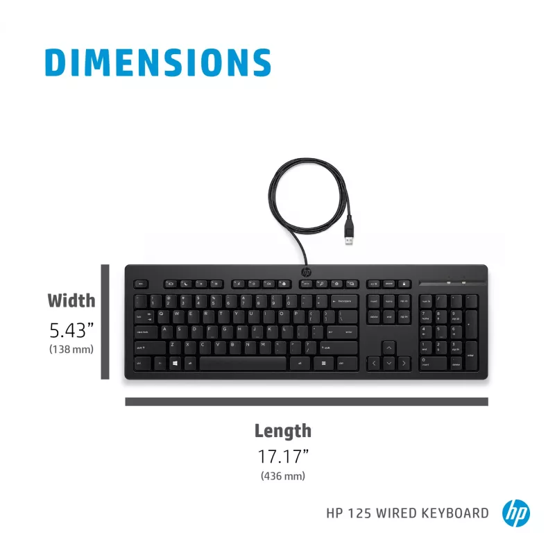 HP 125 juhtmega klaviatuur, täissuuruses, USB, membraan, must
