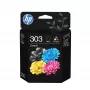 HP 303 2-pakendis must/kolmvärviline originaal tindikassetid, standardmahuga, must, tsüaansinine, fuksiinpunane, kollane, pigmendipõhine tint, värvainepõhine tint, 4 ml, 4 ml
