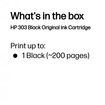 HP 303 must originaal tindikassett, standard, must, pigmendipõhine tint, 1 tk, 200 lehekülge, üksikpakend
