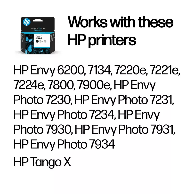 Tindikassett HP 303 Must Originaal — pigmendipõhine must tint, standardmaht, üksikpakend, ~200 lehekülge