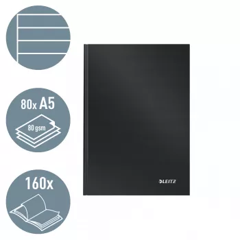Leitz Notesülearvuti Solid kõva kaas A5 joonitud 90 grammi 80 lehte, ühevärviline, must, A5, 80 lehte, läikiv, 80 g/m²