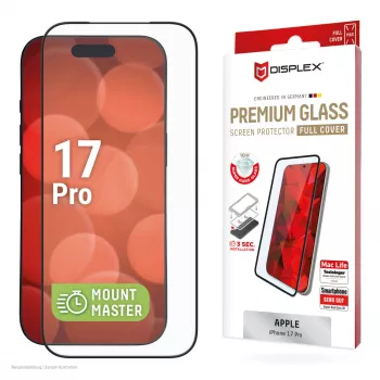 Ekraanikaitse e.v.i. Displex iPhone 17 Pro Premium koos Mount Masteriga — kriimustuskindel, läbipaistev/must
