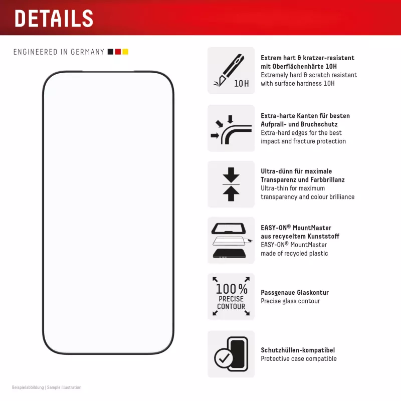 Ekraanikaitse e.v.i. Displex iPhone 17 Pro Premium koos Mount Masteriga — kriimustuskindel, läbipaistev/must