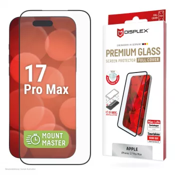 Ekraanikaitse e.v.i. Displex Premium iPhone 17 Pro Max jaoks koos Mount Masteriga (kriimustus- ja mustusekindel, läbipaistev/must)
