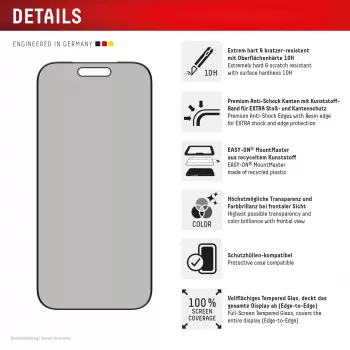 Displexi privaatsusekraani kaitse (10H) Apple iPhone 17 jaoks — karastatud klaasist privaatsusfilter, kriimustuskindel, löögikindel