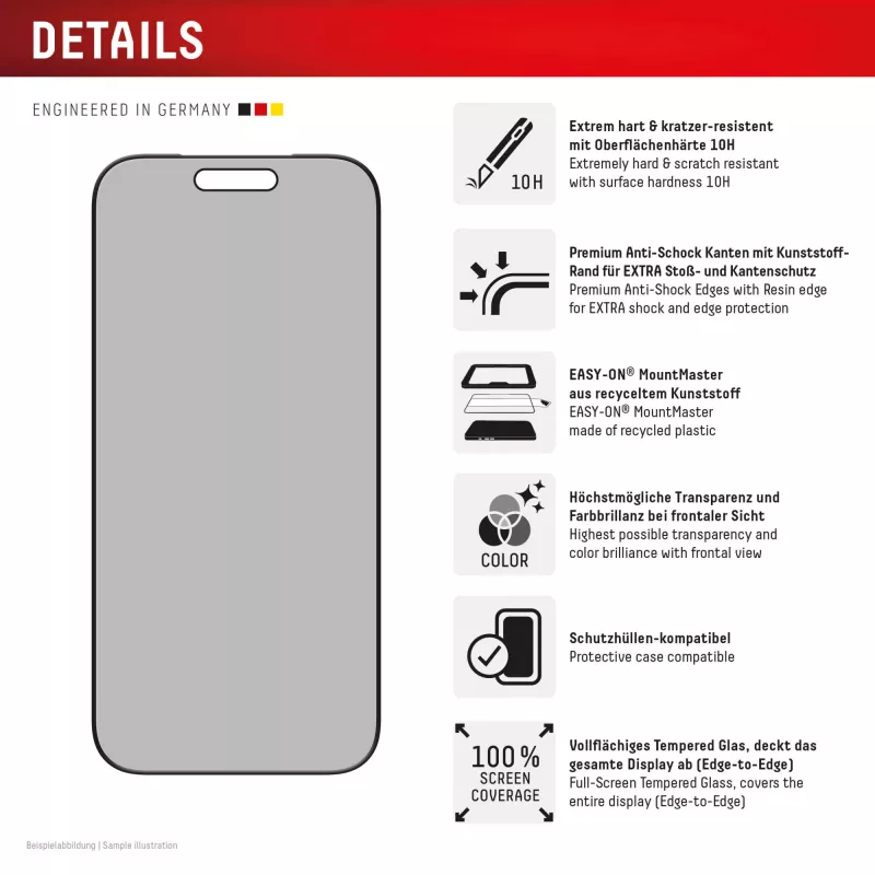 Displexi privaatsusekraani kaitse (10H) Apple iPhone 17 jaoks — karastatud klaasist privaatsusfilter, kriimustuskindel, löögikindel