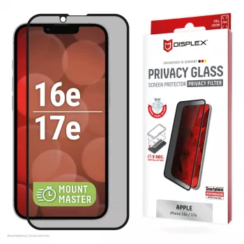Privaatsuskaitsega karastatud klaasist ekraanikaitse e.v.i. Displex (10H) Apple iPhone 16e/17e jaoks, privaatsusfiltriga, põrutus- ja kriimustuskindel