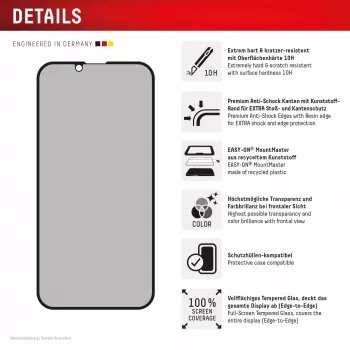 Privaatsuskaitsega karastatud klaasist ekraanikaitse e.v.i. Displex (10H) Apple iPhone 16e/17e jaoks, privaatsusfiltriga, põrutus- ja kriimustuskindel