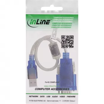 InLine 33304X USB-jadaadapteri kaabel ferriidiga, USB-A kuni 9-viiguline isane D-sub