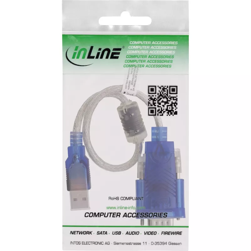 InLine 33304X USB-jadaadapteri kaabel ferriidiga, USB-A kuni 9-viiguline isane D-sub