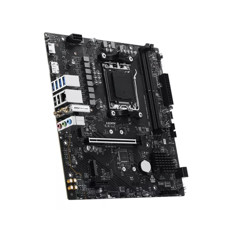 Emaplaat MSI Pro A620AM-G EVO WIFI — AMD A620A kiibistik, pesa AM5, micro ATX, DDR5, 2 mälupesa, Wi‑Fi 6E, 2,5Gb Ethernet