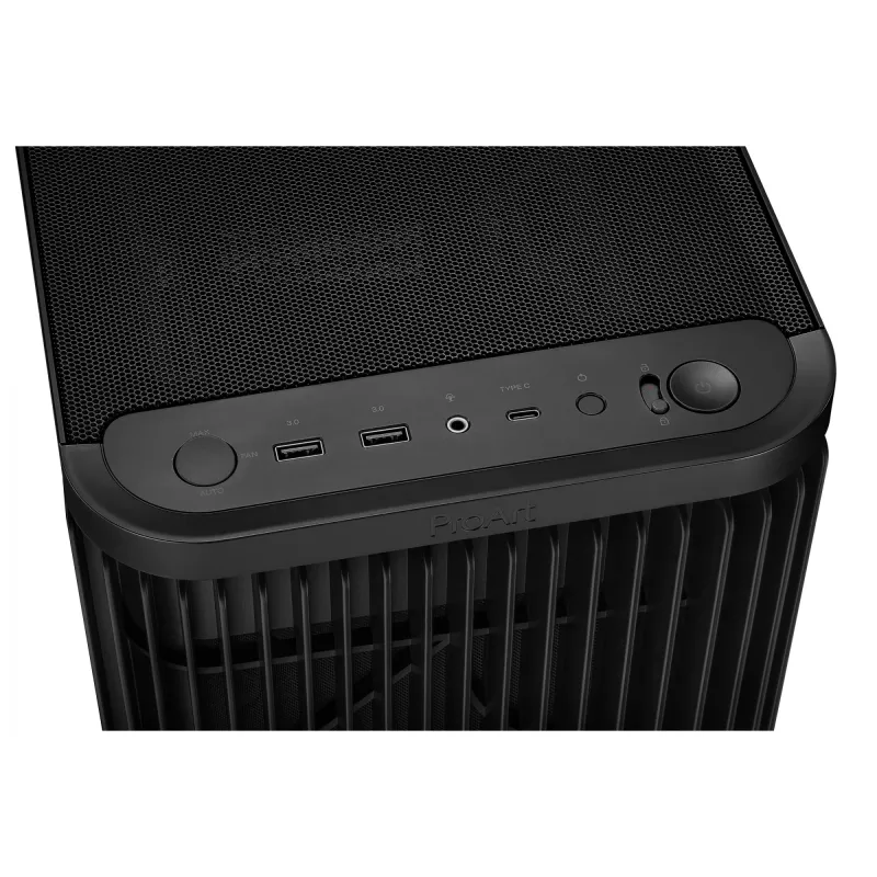 PC-korpus ASUS ProArt PA401 Mesh Panel Must, ATX, 2x160mm ees, 1x120mm taga, 2x3,5 tolli + 2x2,5 tolli, USB 3.2 Gen1