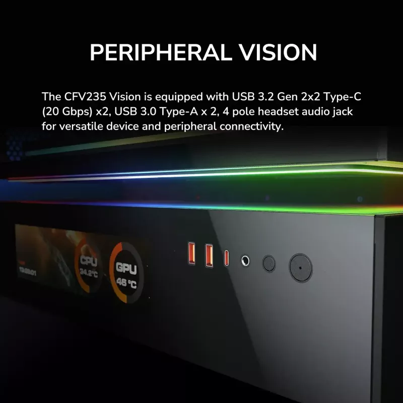 Cougar CFV235 Vision Midi Tower arvutikorpus, ARGB, 9,16-tolline LCD (1920×462), karastatud klaas, must