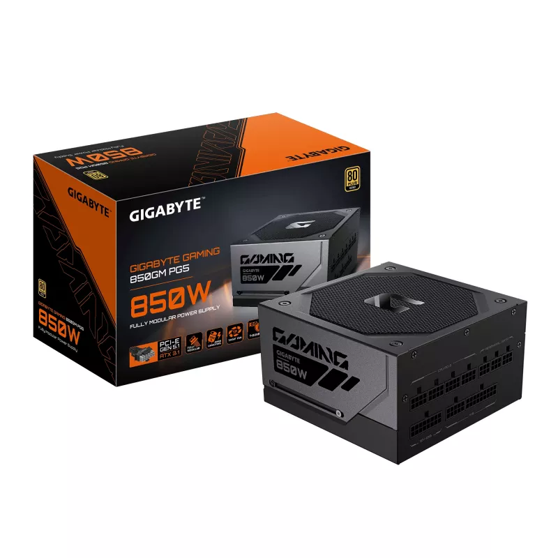 GIGABYTE GAMING 850GM PG5 toiteplokk - PCIe 5.1, 80 PLUS Gold, täismodulaarne disain, 135 mm ventilaator, ATX 3.1 ühilduv, EL pistik