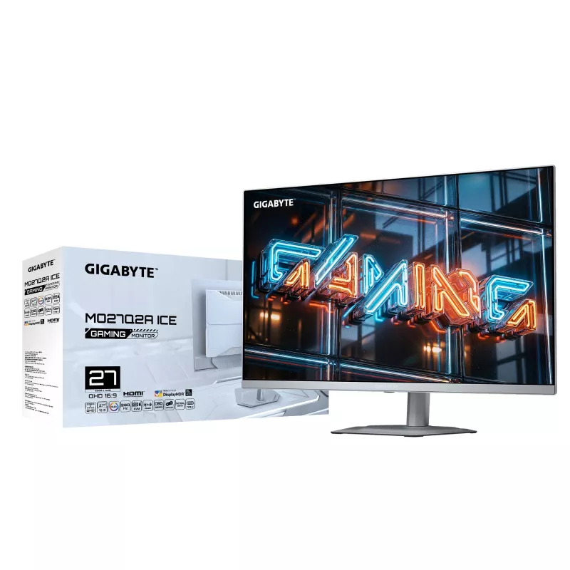GIGABYTE MO27Q2A ICE 27-tolline QD‑OLED mängurimonitor — 2560×1440, 280 Hz, 0,03 ms, 250 cd/m², HDMI 2.1, DisplayPort 1.4