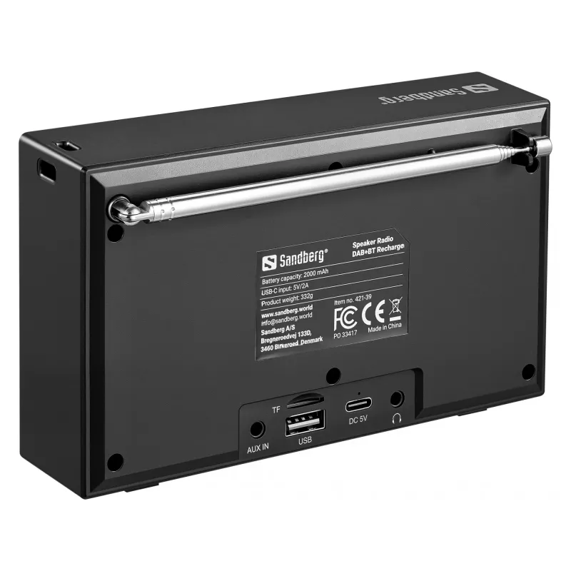 Sandberg Speaker Radio DAB+BT Recharge, kaasaskantav, analoog ja digitaalne, DAB+, FM, 87,5–108 MHz, 174–240 MHz, 3 W