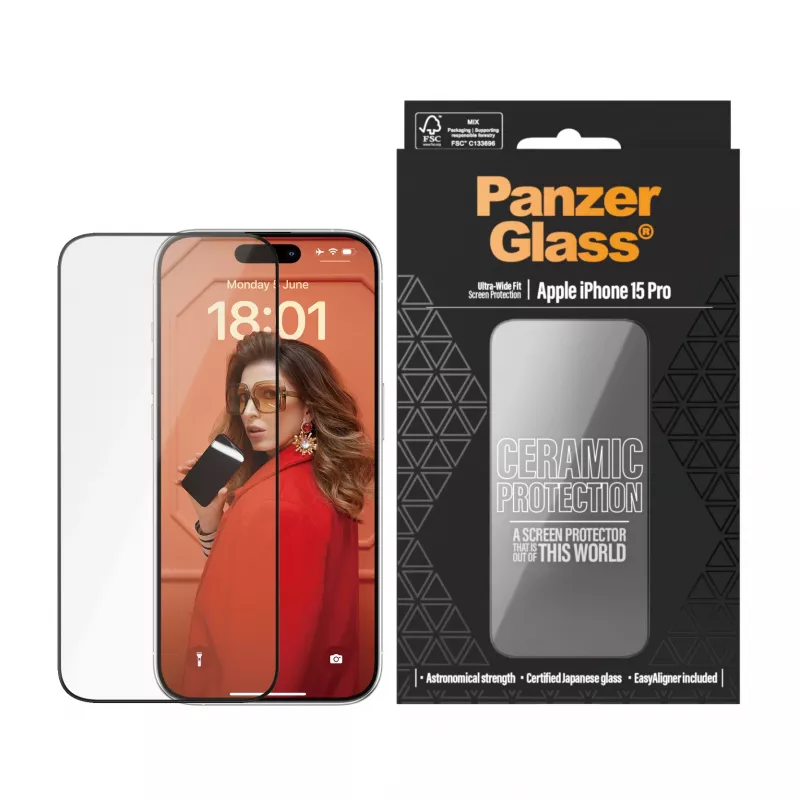 PanzerGlass ® Keraamiline ekraanikaitse iPhone 15 Pro | Ülilai sobivus EasyAligneriga