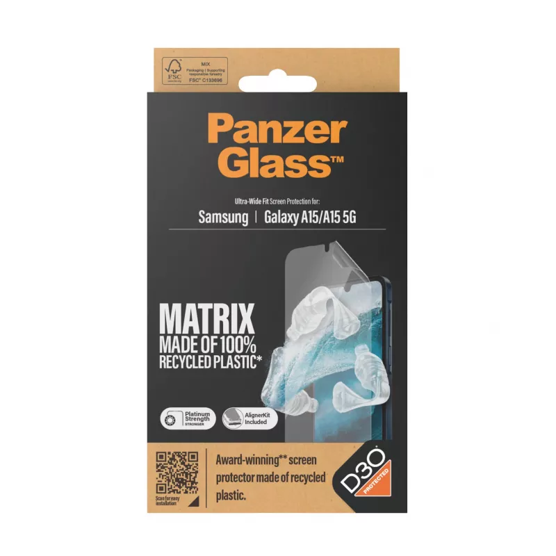 PanzerGlass ® ECO MATRIX ekraanikaitse D3O®-ga Samsung Galaxy A15 | A15 5G | Ultra-Wide Fit koos AlignerKitiga