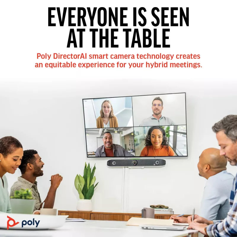 HP Poly Studio X52 kõik-ühes videopult, grupivideokonverentsisüsteem, 4K Ultra HD, 30 kaadrit/s, 95°, 5x, Android
