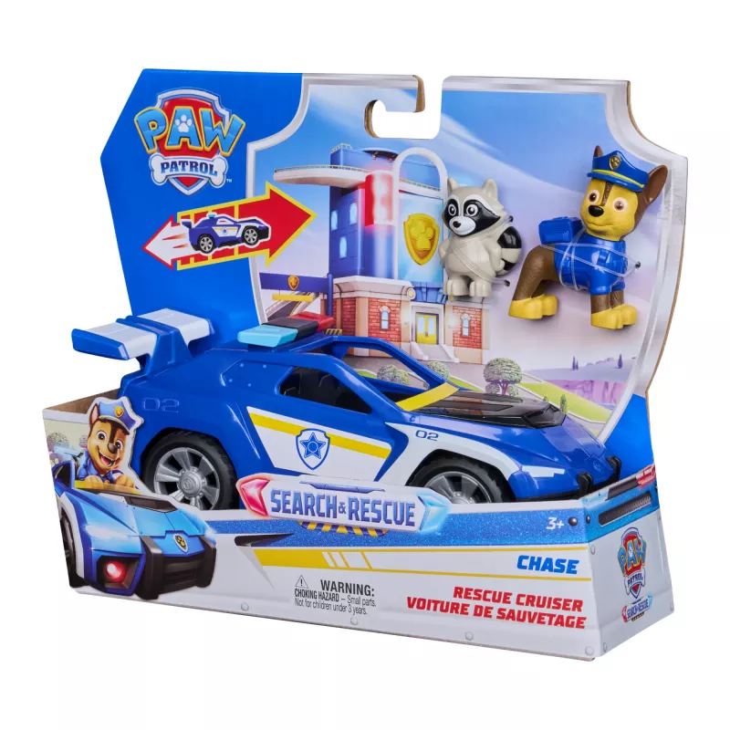PAW Patrol : Search & Rescue, Chase Rescue Cruiser sõiduk 2 figuuriga, politseiauto mänguasi tagasitõmbeaktsiooniga, laste mänguasjad poistele ja tüdrukutele alates 3. eluaastast