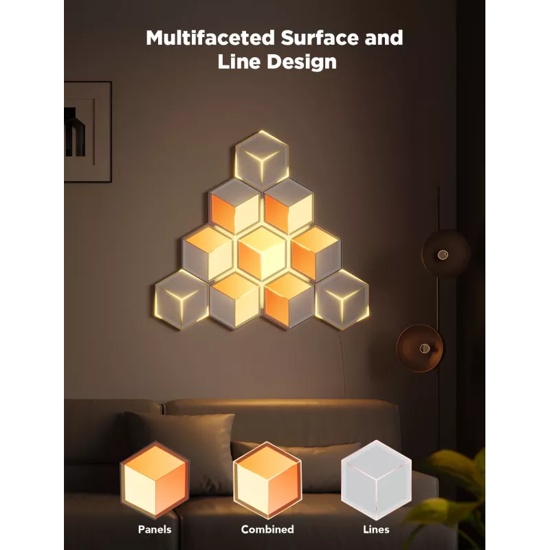 Nutikas seinavalgusti Govee Glide Hexagon Light Panels Ultra laienduspakett — Wi‑Fi/Bluetooth, 36 V sisend, hall