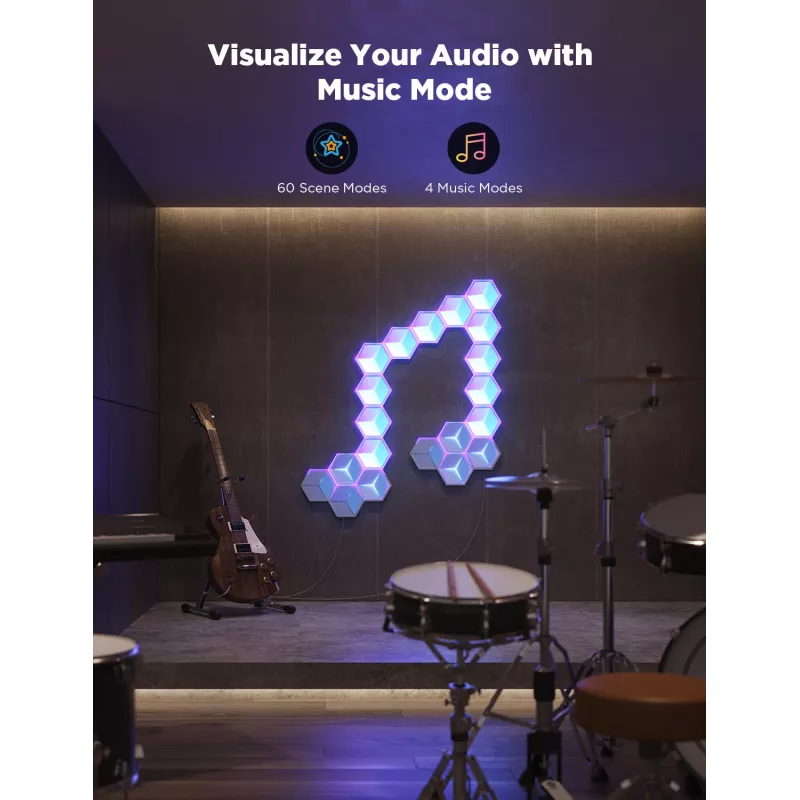 Nutikas seinavalgusti Govee Glide Hexagon Light Panels Ultra laienduspakett — Wi‑Fi/Bluetooth, 36 V sisend, hall