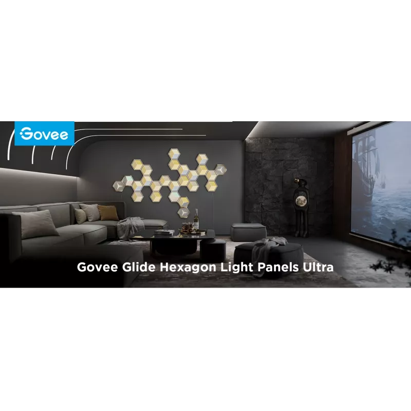 Nutikas seinavalgusti Govee Glide Hexagon Light Panels Ultra laienduspakett — Wi‑Fi/Bluetooth, 36 V sisend, hall