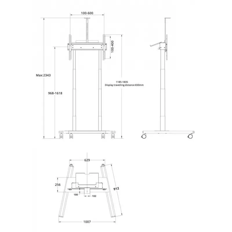 Multibrackets M Motoriseeritud põrandaalus 60 kg Must, maksimaalne kaal 60 kg, minimaalne ekraan 94 cm, maksimaalne ekraan 2,29 m