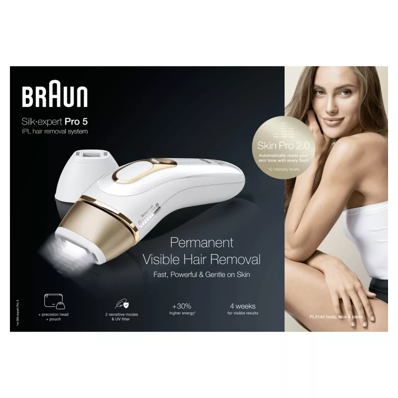 Braun Silk-expert Pro Silk·expert Pro 5 PL5140 Intensiivne impulssvalgus (IPL) Kuldne, Valge