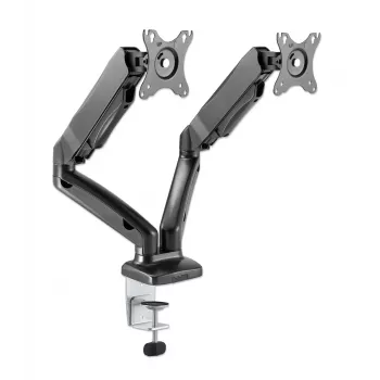 Manhattan Dual Desk Mount for TV & Monitors (Full Motion Spring), For screens 10 inch to 27 inch, C-Clamp or Grommet Assembly,VESA compatibility: 75x75 and 100x100mm -check the dimensions of the four mounting holes on back of screen to ensure it fits,Max 9kg (each),Bracket