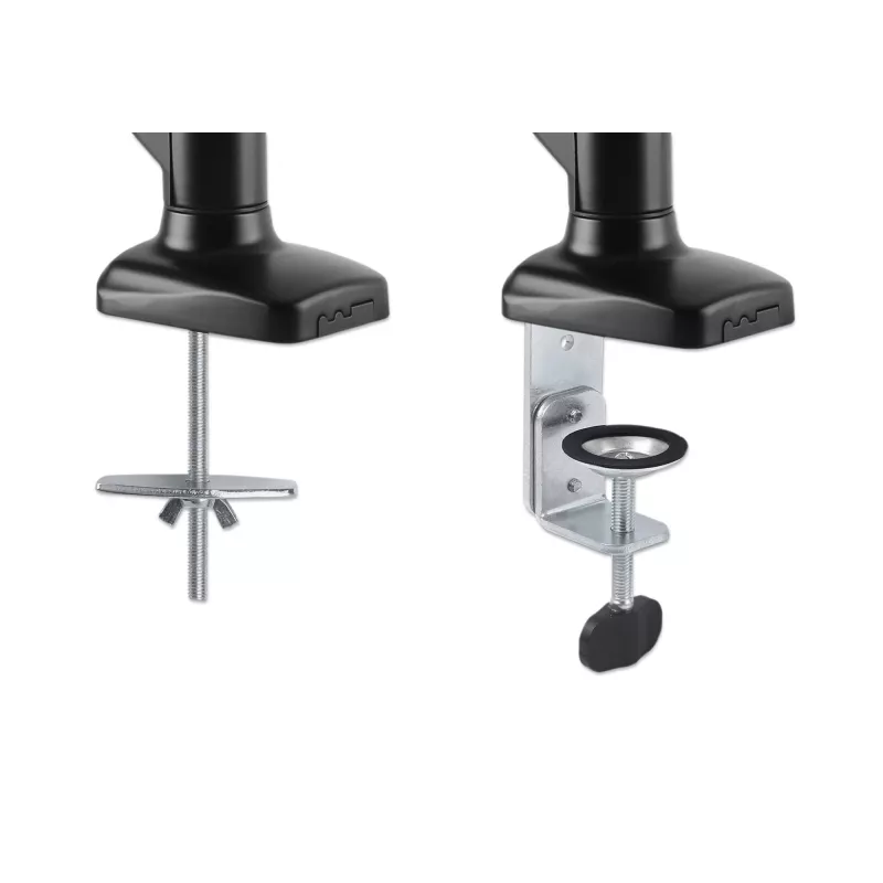 Manhattan Dual Desk Mount for TV & Monitors (Full Motion Spring), For screens 10 inch to 27 inch, C-Clamp or Grommet Assembly,VESA compatibility: 75x75 and 100x100mm -check the dimensions of the four mounting holes on back of screen to ensure it fits,Max 9kg (each),Bracket